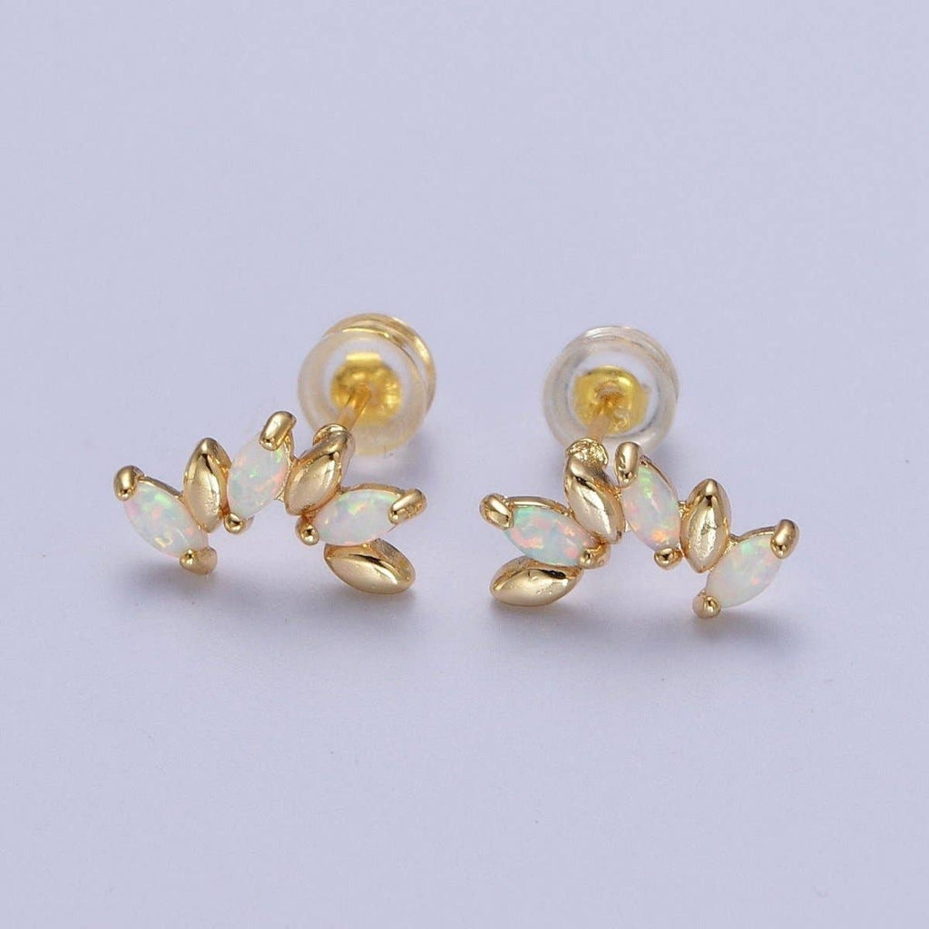 White Opal Marquise Stud Earrings