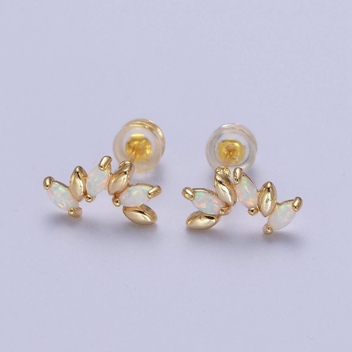White Opal Marquise Stud Earrings