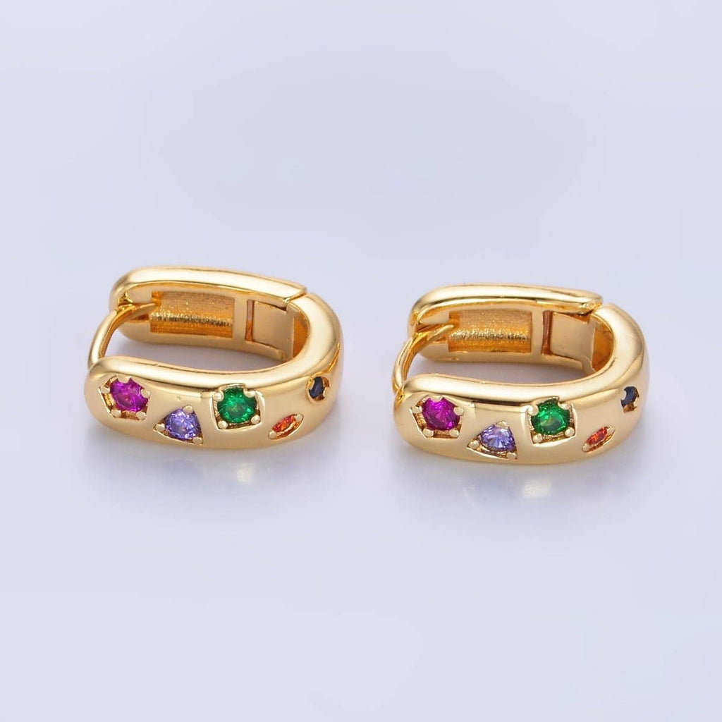 24K Gold Multicolor CZ Huggie Earrings