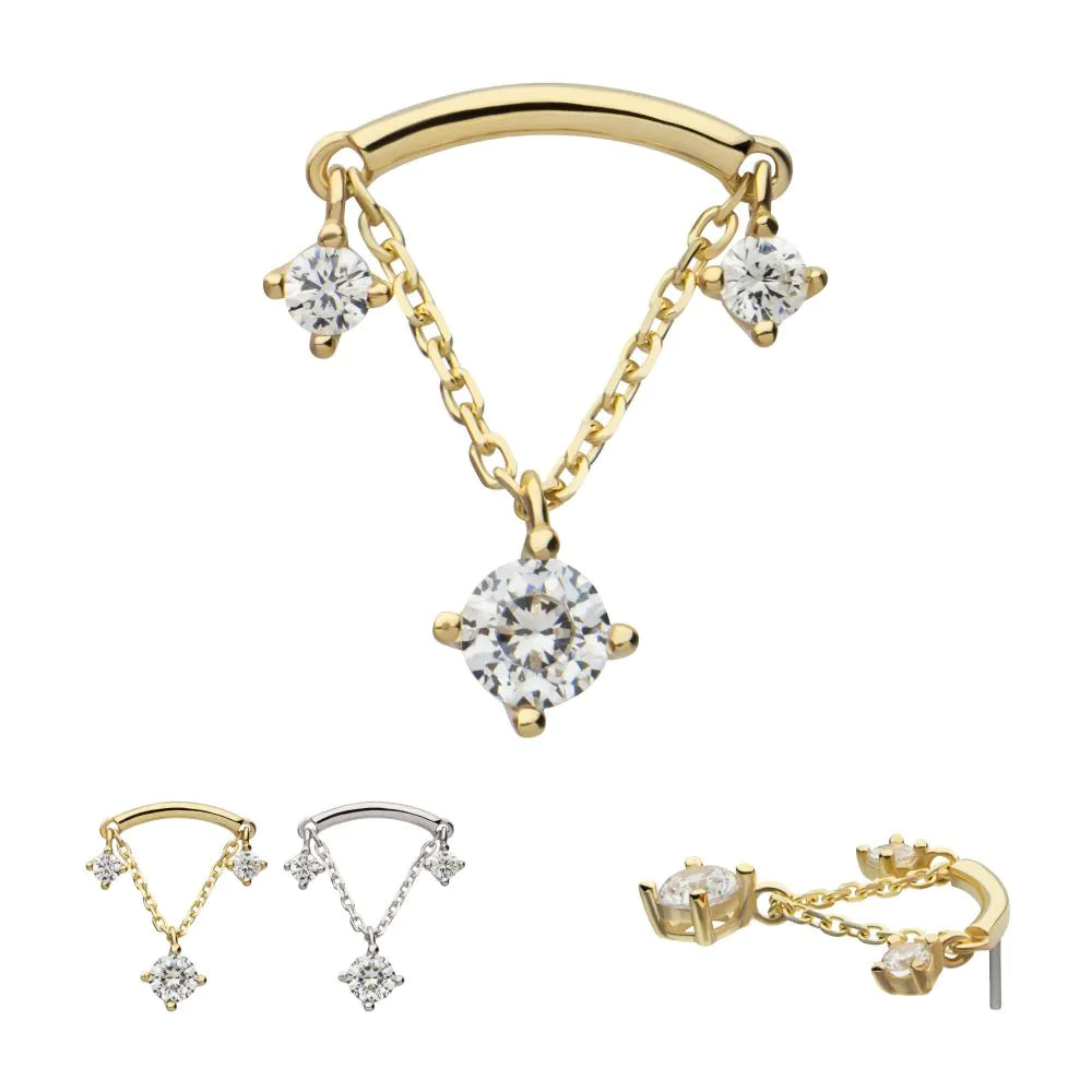 14k gold Crystal drop hidden helix
