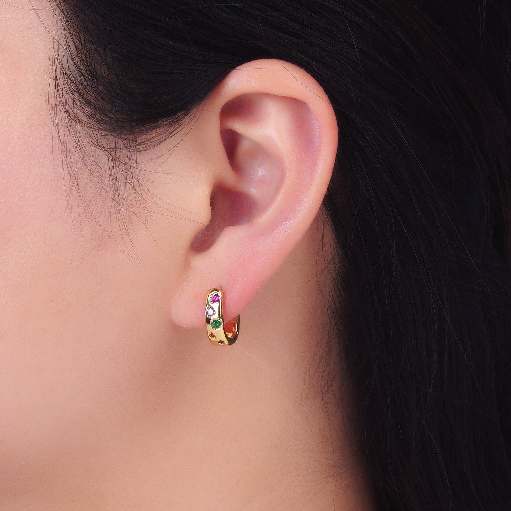 24K Gold Multicolor CZ Huggie Earrings