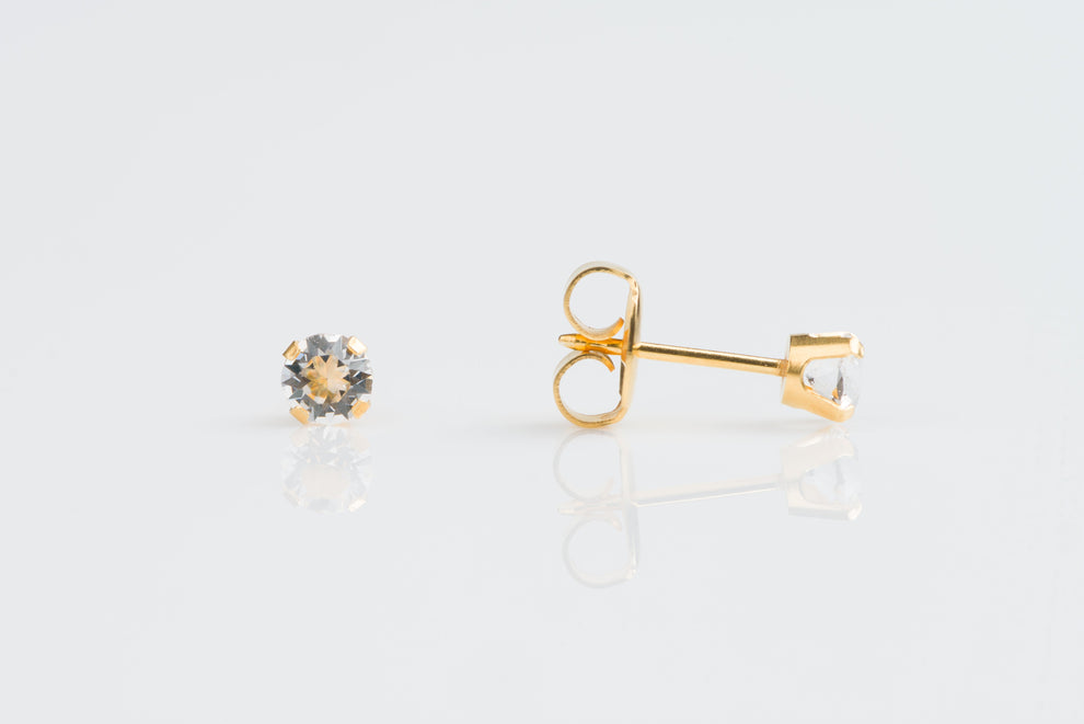 14k gold CZ stud pair 4mm