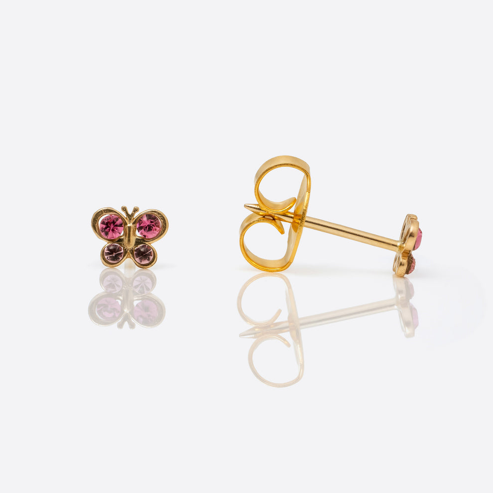 14k gold Pink Crystal Butterfly pair