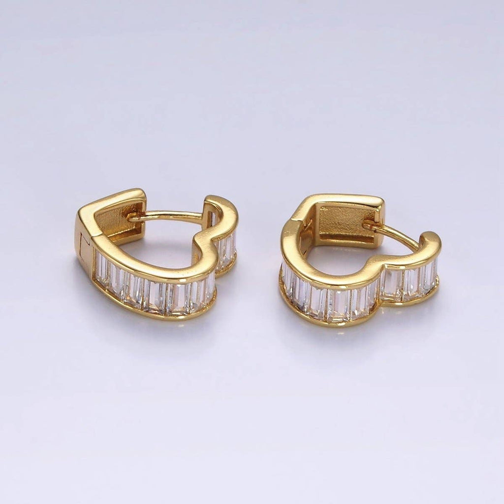 Baguette Lined Heart Huggie Earrings