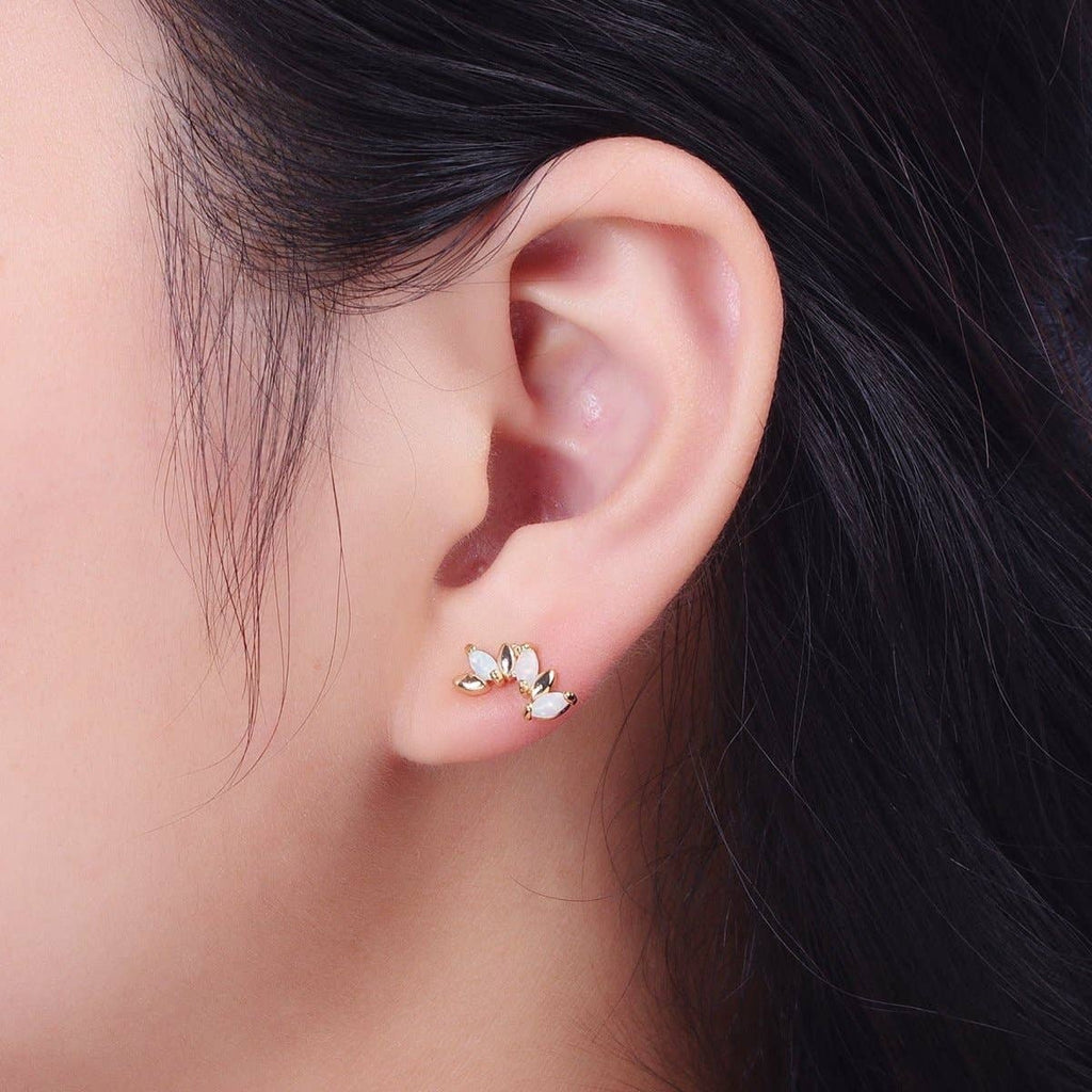 White Opal Marquise Stud Earrings