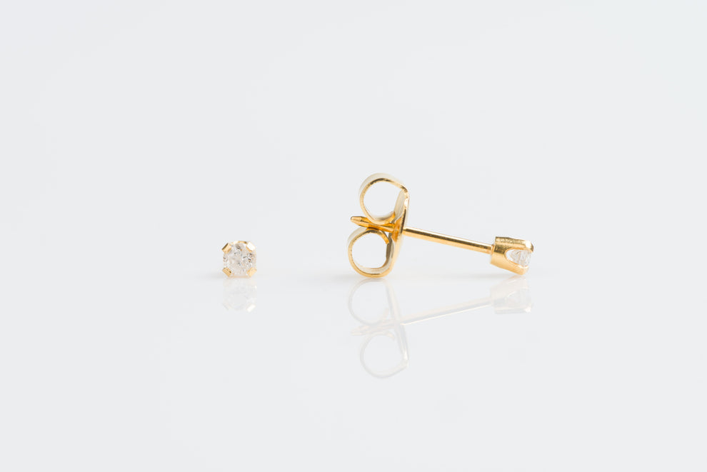 14k gold CZ stud earrings 3mm