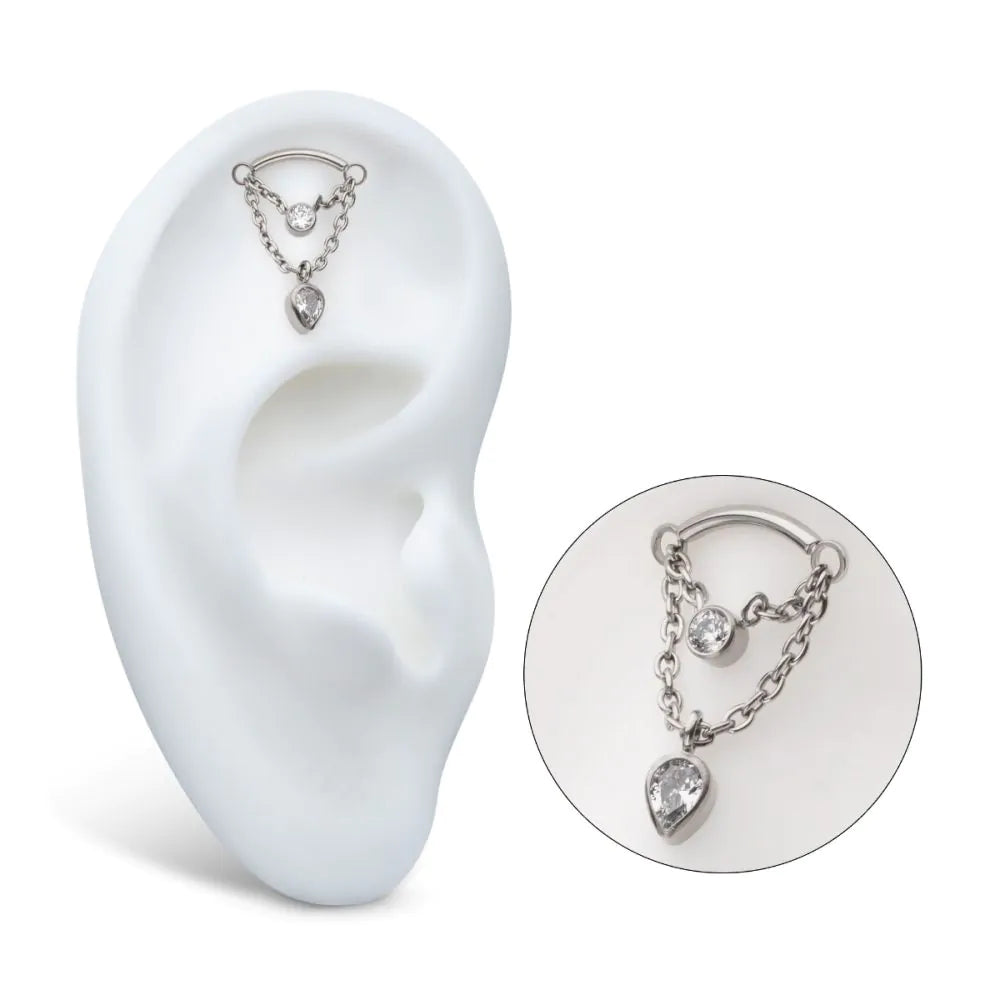 Double CZ Drop Titanium Hidden Helix Earring