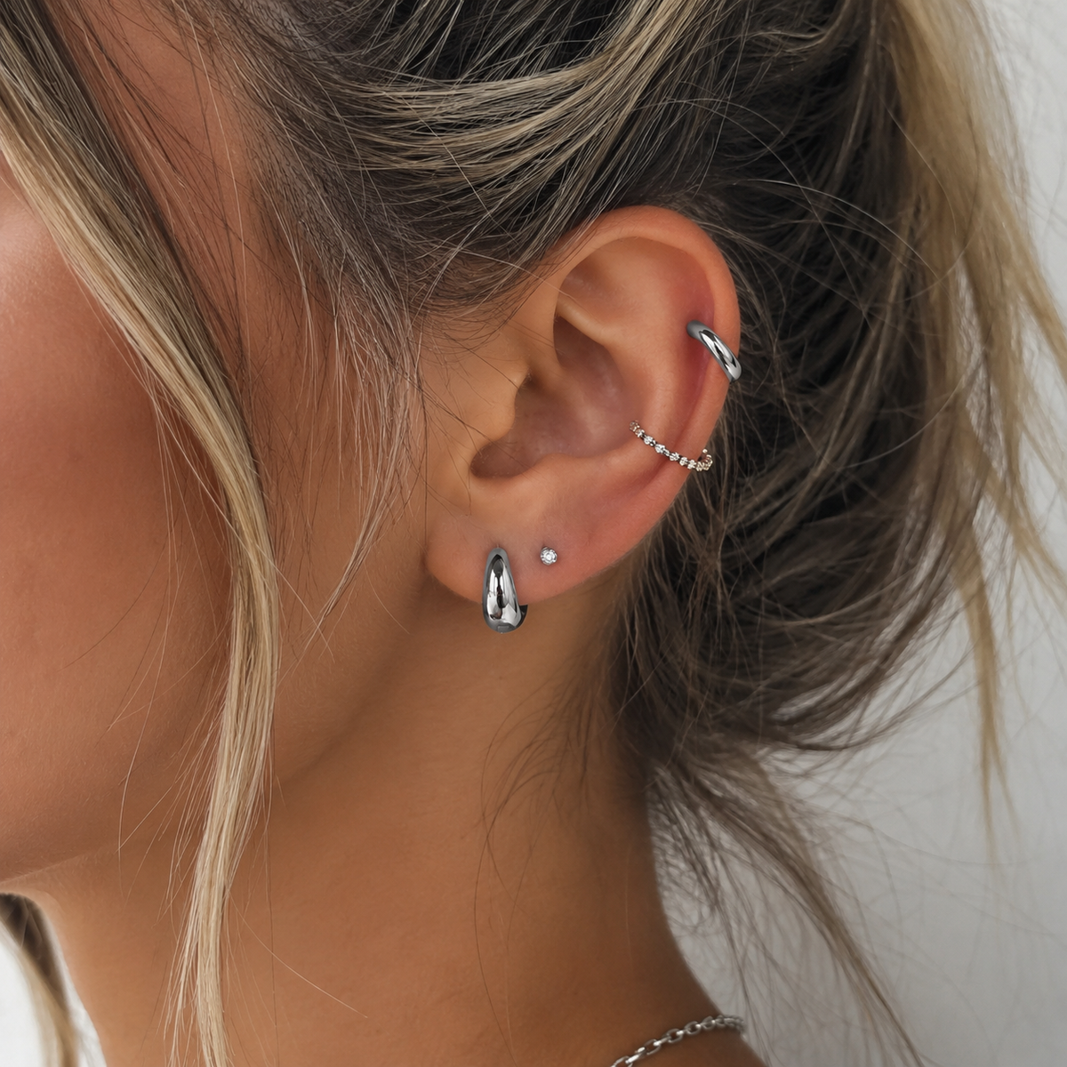 White Gold Filled 2mm Dome Huggie Earrings