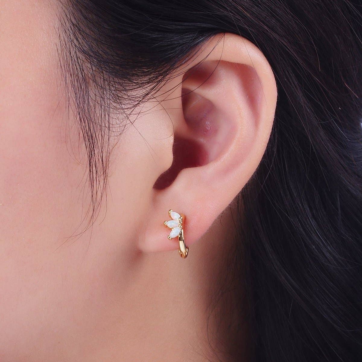 Opal Petal Huggie Hoops