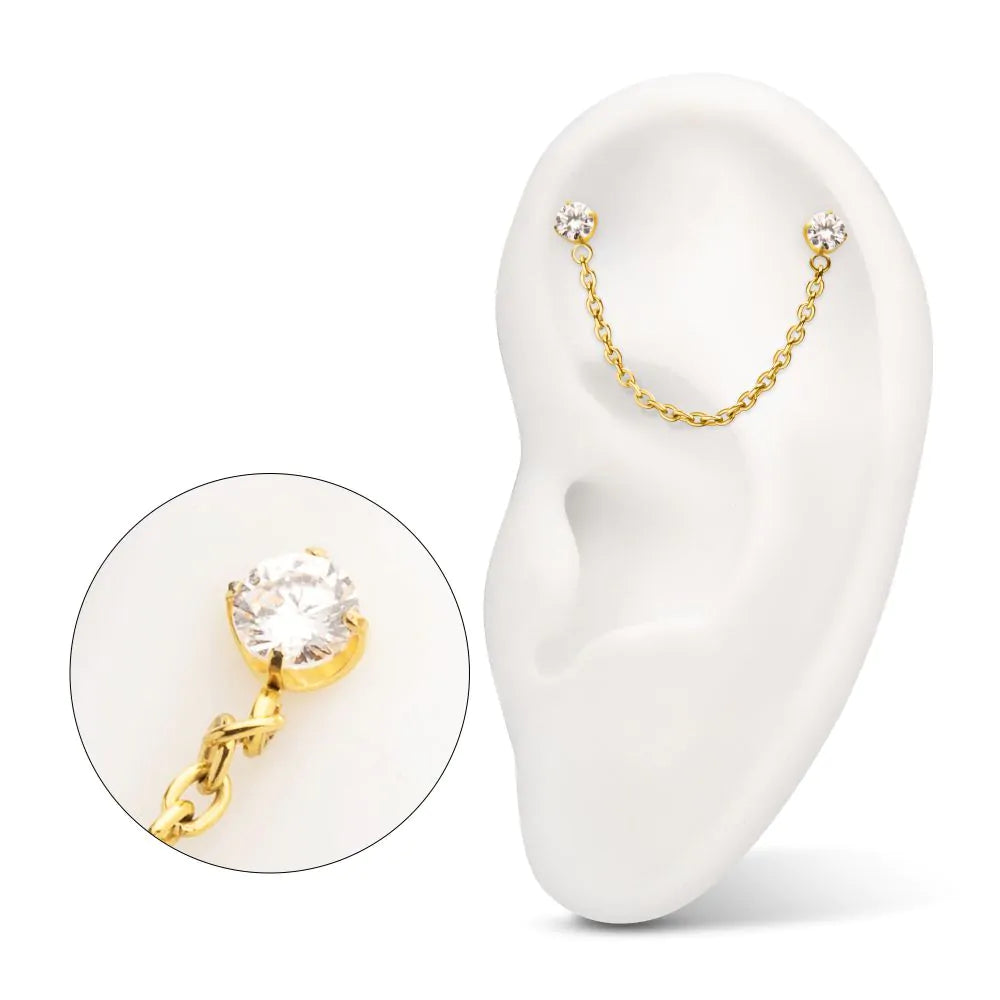 Double CZ stud chain