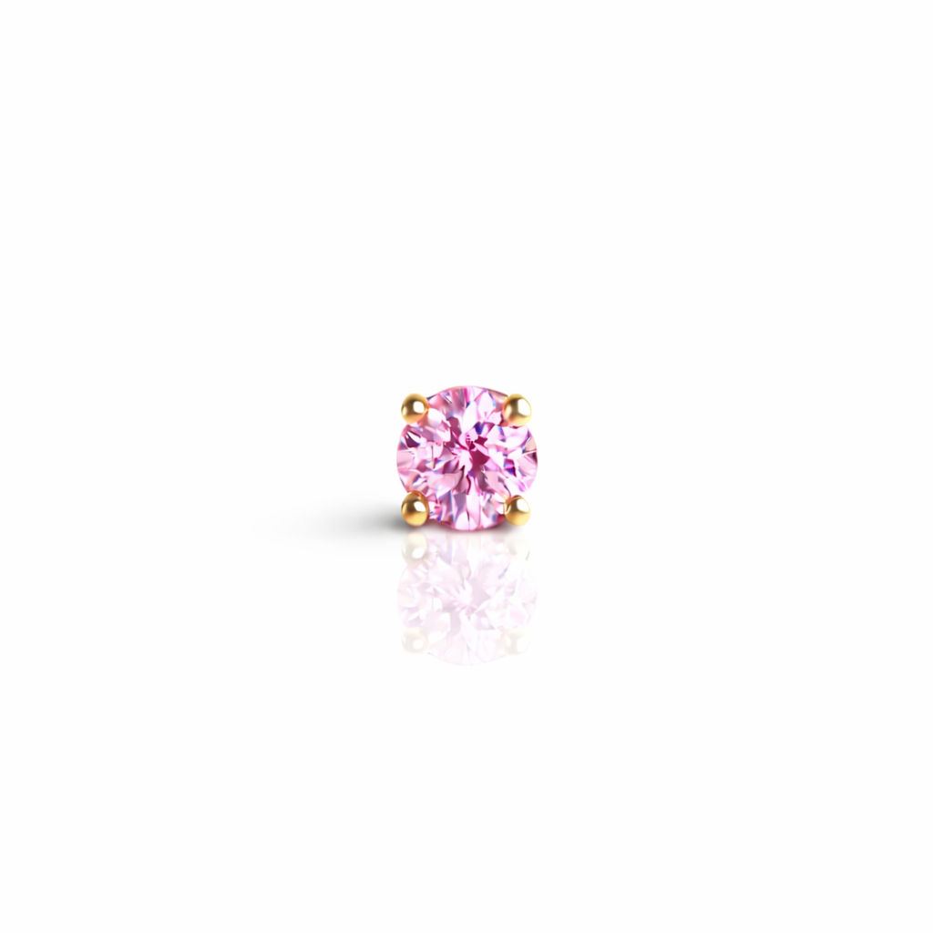 Low-profile 4mm Pink round CZ stud