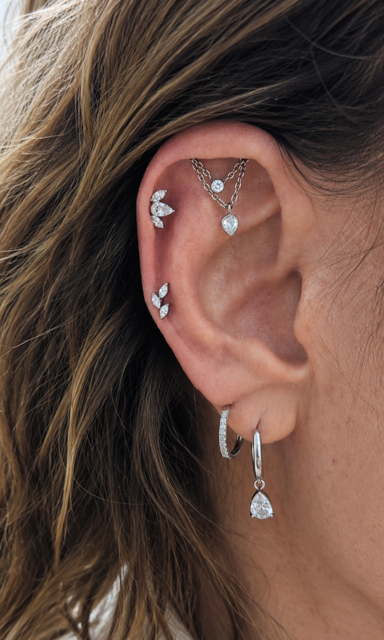 Double CZ Drop Titanium Hidden Helix Earring